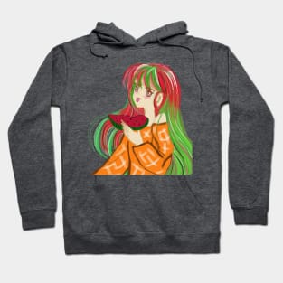 Anime Japanese cartoon style , watermelon girl Hoodie